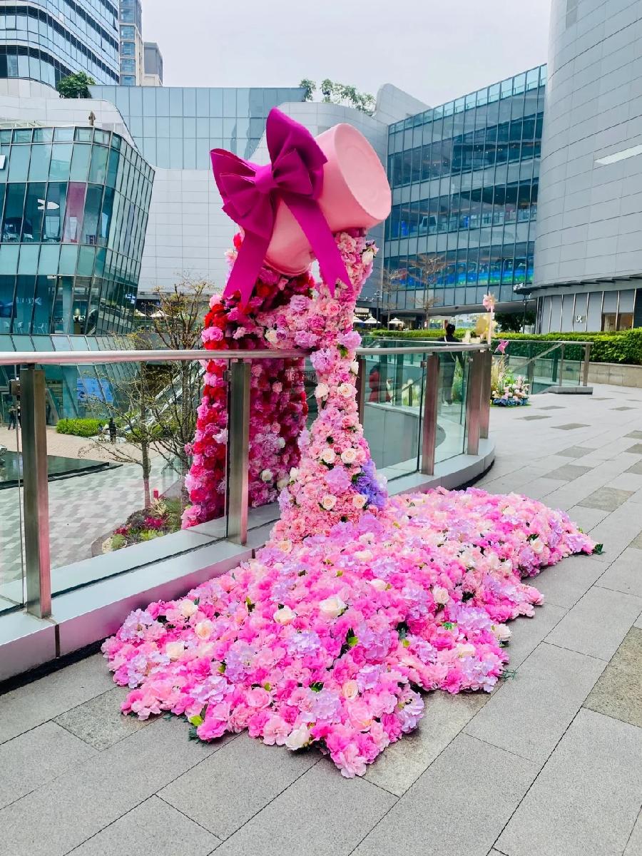 仿真花瀑，花艺造型美陈，花艺美陈dp点，贵州仿真花艺，贵阳美陈公司，长沙美陈公司