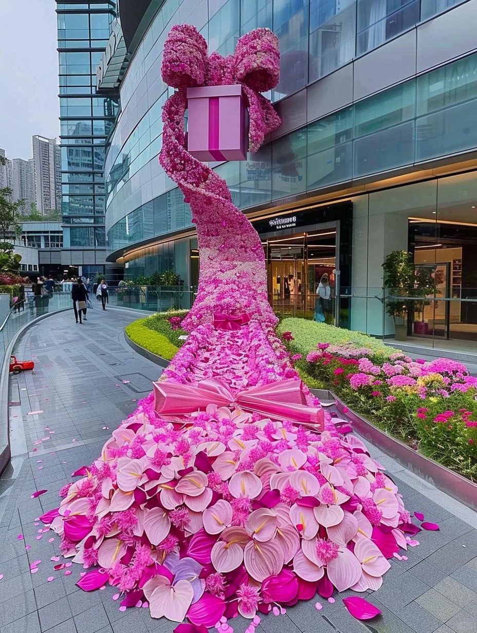 仿真花瀑，花艺造型美陈，花艺美陈dp点，贵州仿真花艺，贵阳美陈公司，长沙美陈公司