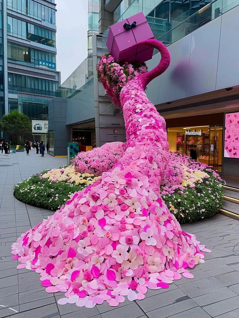 仿真花瀑，花艺造型美陈，花艺美陈dp点，贵州仿真花艺，贵阳美陈公司，长沙美陈公司